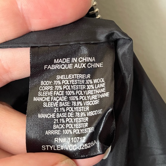 Vigoss Women’s Gray & Black Faux Leather And Wool Bomber Moto Jacket Size Large - Picture 7 of 11